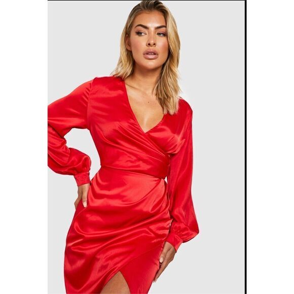 SHEIN Dresses & Skirts - Red Long Sleeve Wrap Style Dress